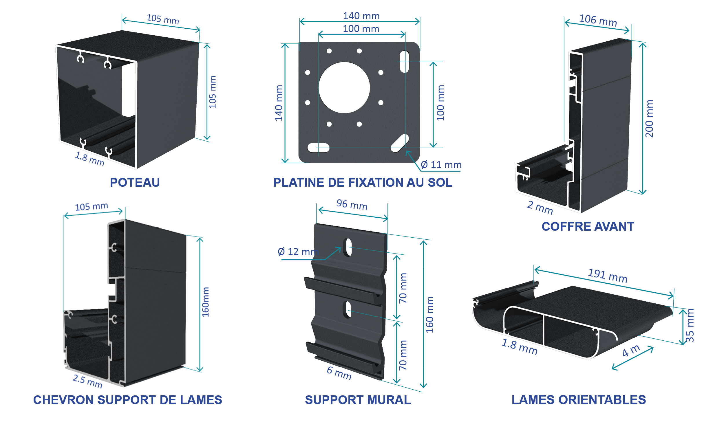 Encombres pièces Pergola Mambo 2 Perpendiculaire